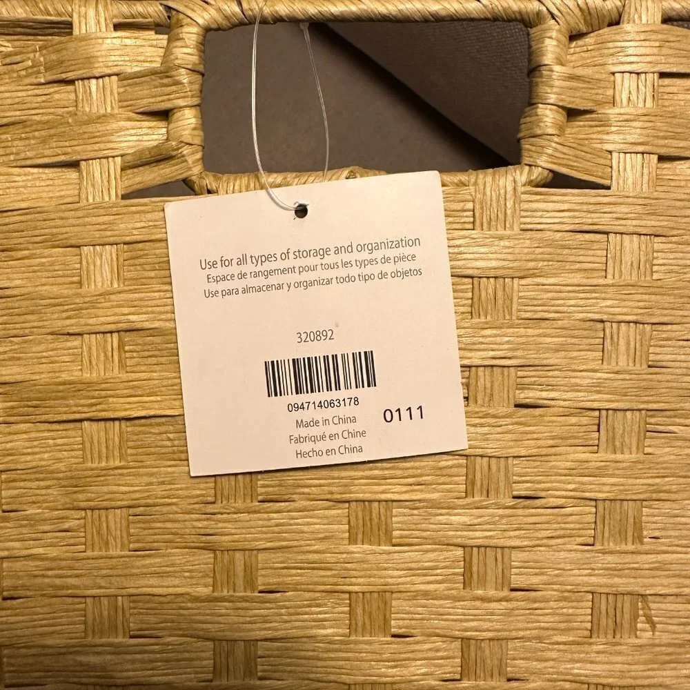 Yellow Woven Cord Tote Basket With Handles